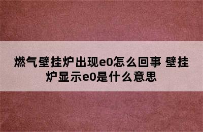 燃气壁挂炉出现e0怎么回事 壁挂炉显示e0是什么意思